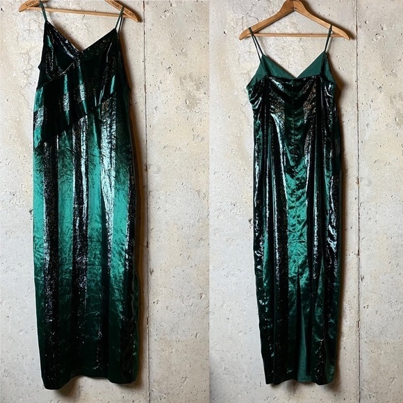 Yumi Kim emerald jewel green Amelia dress spaghetti strap midi length - Picture 3 of 8